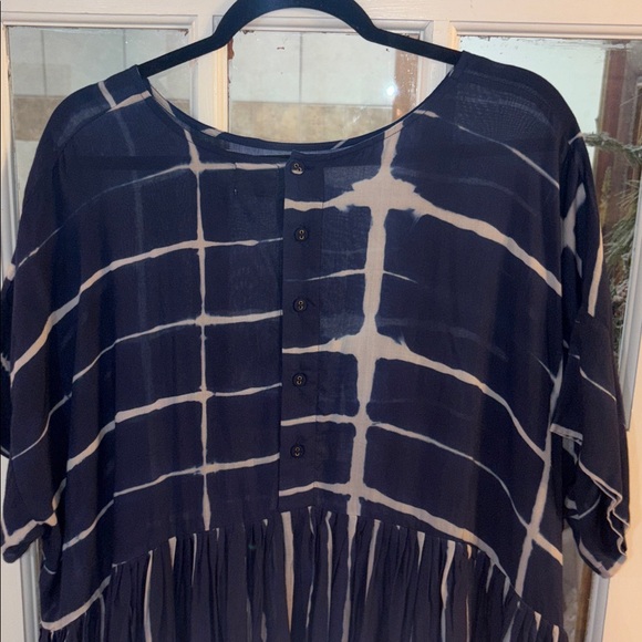 Sold Norblack Norwhite Anthro Navy Grid Print Smock Dress - Casual Women's Dress - Picture 14 of 16